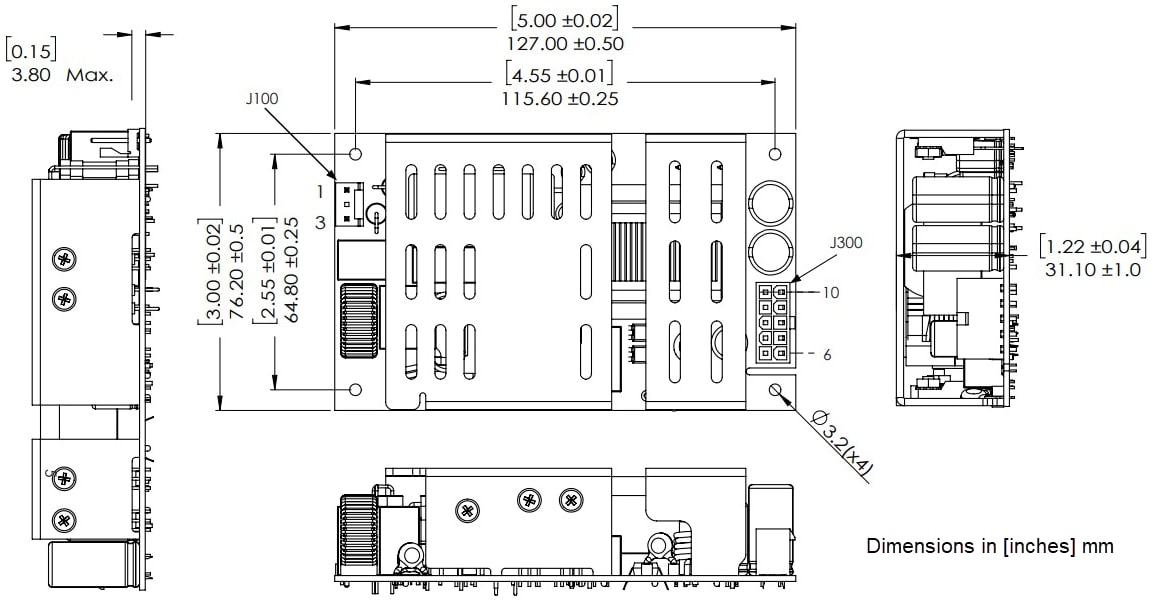 Mechanical Drawing - Advanced Energy / SL Power SLB300 300W Medical/Industrial Power Supplies